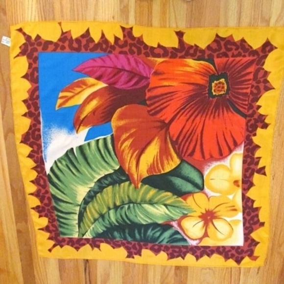 Satin Silk Scarf in bold tropical colors - Picture 2 of 5
